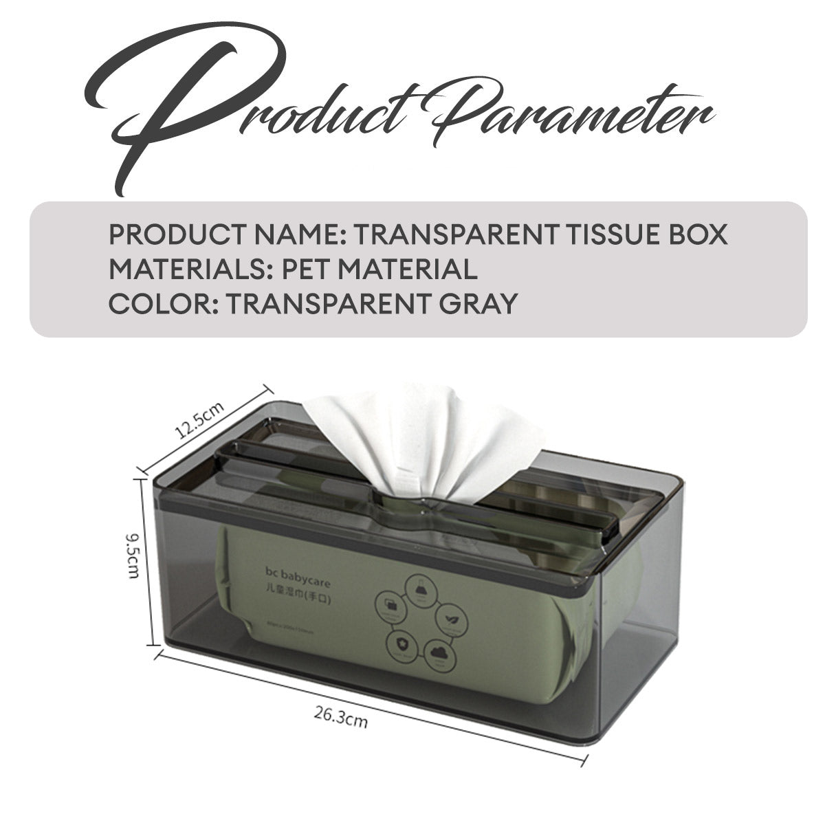 Locaupin Tinted Grey Rectangular Facial Tissue Dispenser Desktop Dresser Napkin Holder Box Bathroom Paper Sheet Container Storage