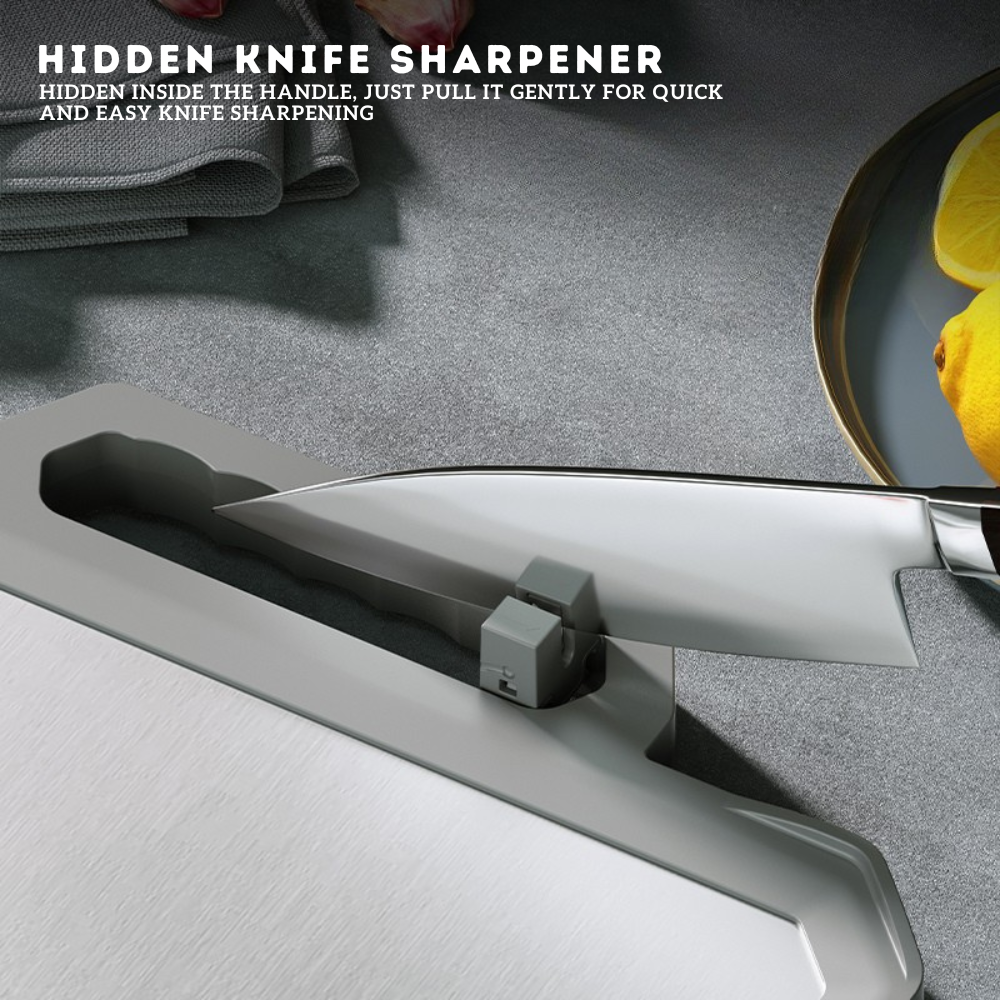 Locaupin Double-Sided Chopping Board with Hidden Knife Sharpener and Bottom Bracket Standing Design Multipurpose Kitchen Use
