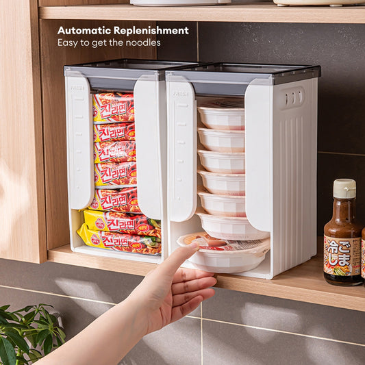 LOCAUPIN Foldable Noodle Organizer with Tray Countertop Kitchen Storage Racks Noodle Snack Space Saver Food Storage Box