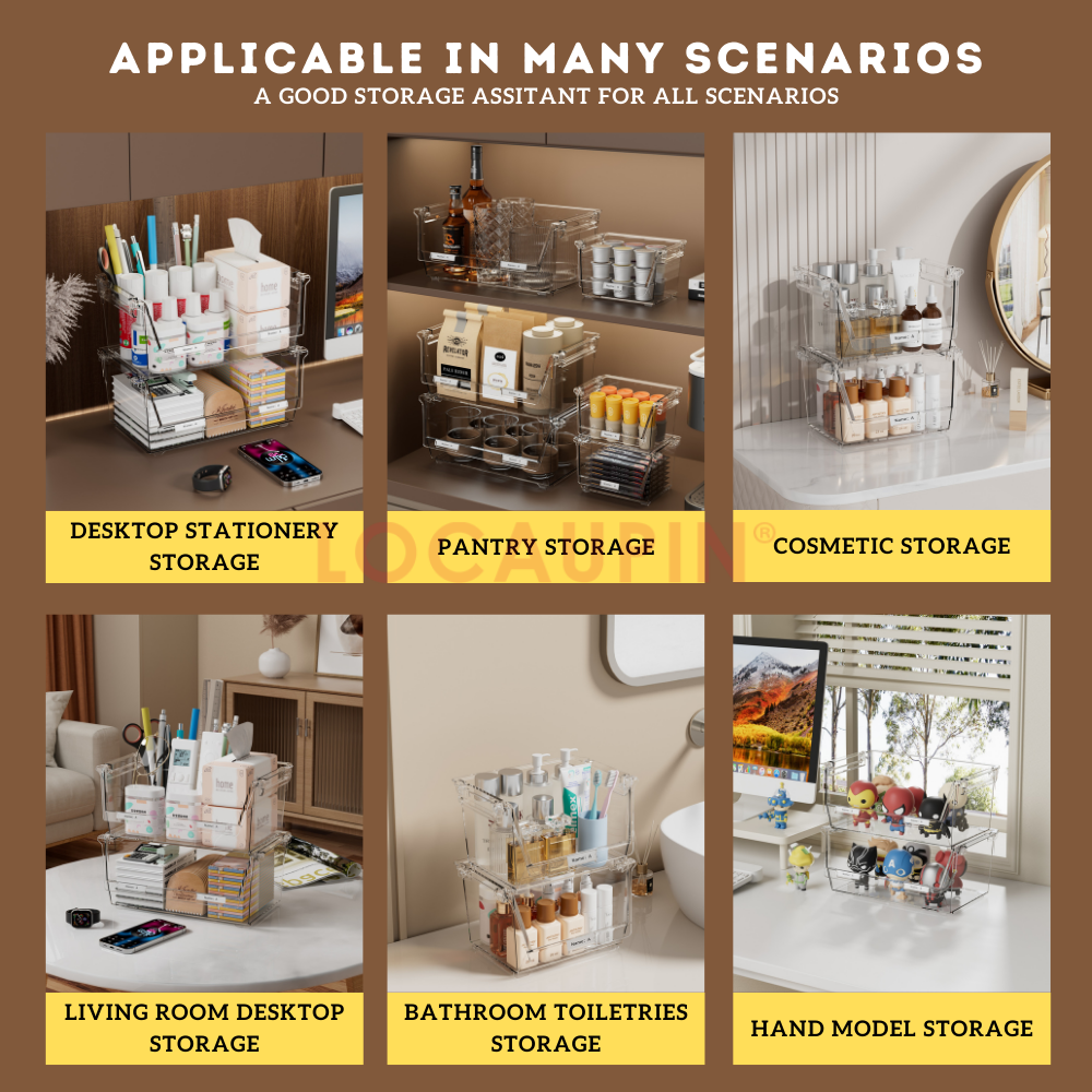 Locaupin Multifunctional Transparent Stackable Storage Box Space Saving High Quality Organizer for Kitchen Bathroom and Office