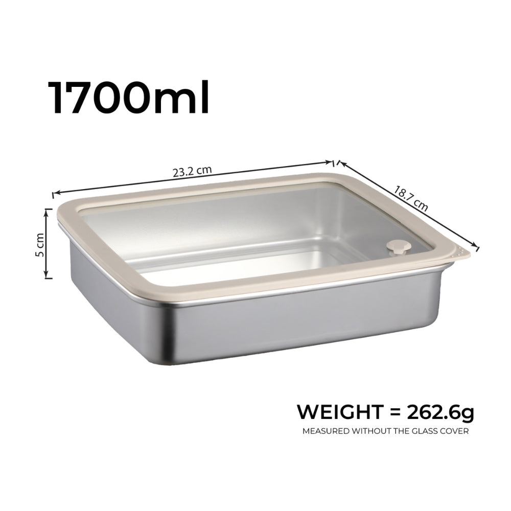 LOCAUPIN 304 Stainless Steel Food Container with Tempered Glass Lid Fresh Keeping Box Food Trays Food Storage Dispenser
