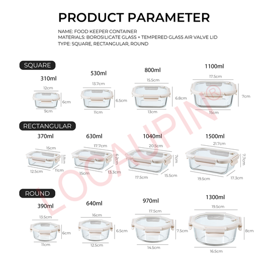 Locaupin Tempered Glass Air Valve Lid Airtight Food Keeper Borosilicate Lunch Box Leakproof Heat Resistant Meal Prep Container