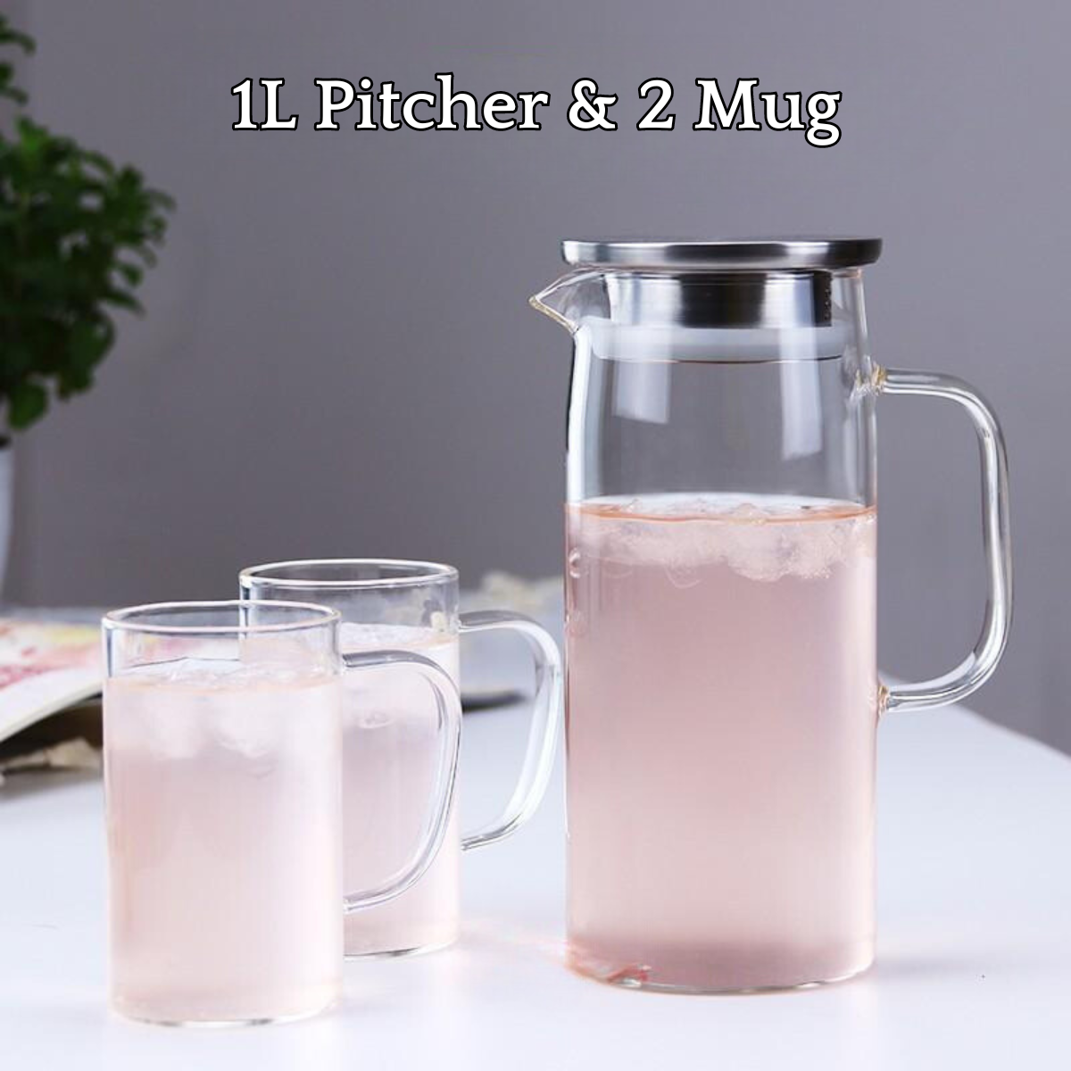 Locaupin Borosilicate Glass Water Pitcher with Stainless Steel Lid Hot and Cold Drinks Juice Coffee Beverage Large Capacity Jug