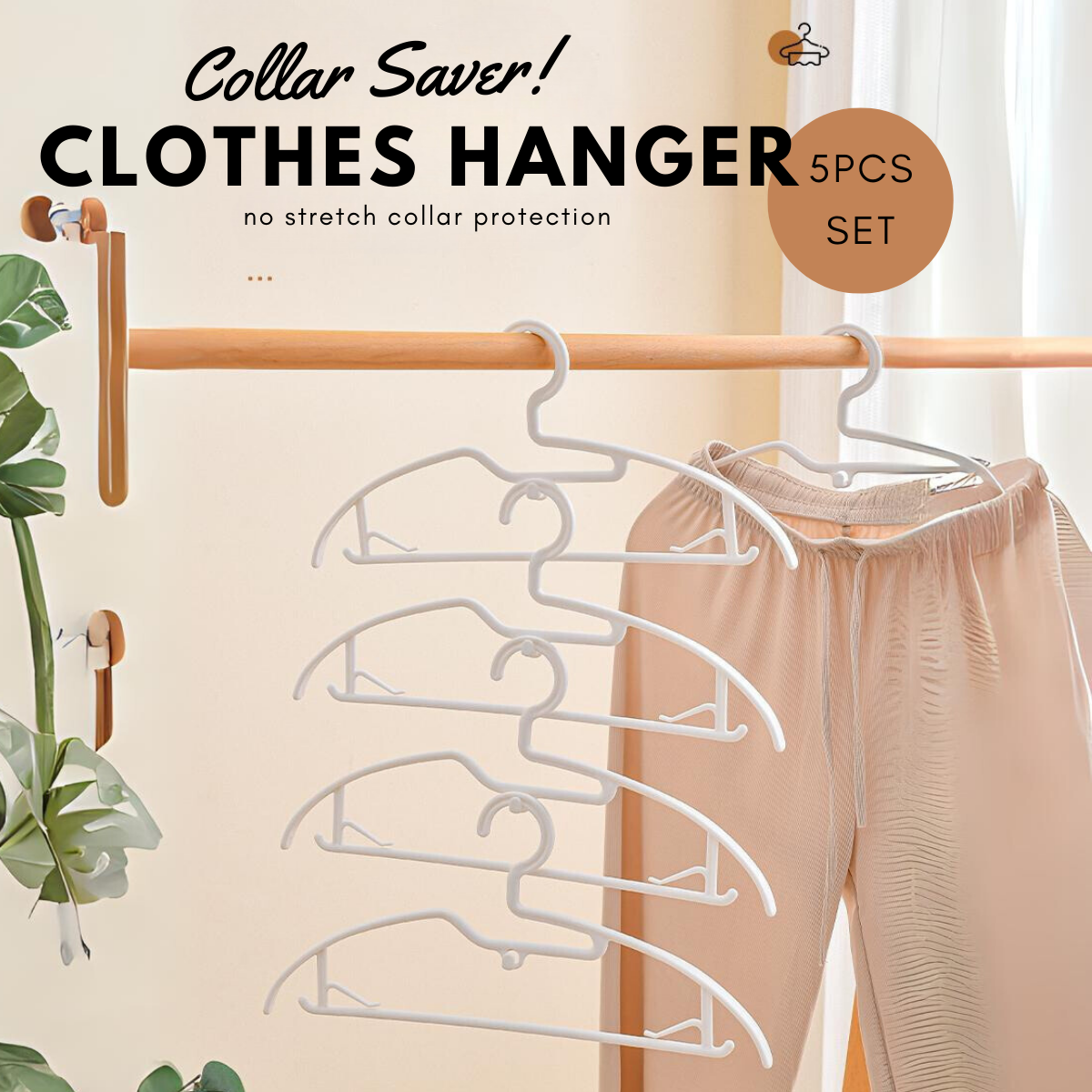 LOCAUPIN Set of 5 Clothes Hanger with Connector Hook Non Slip Multifunctional Closet Space Organizer