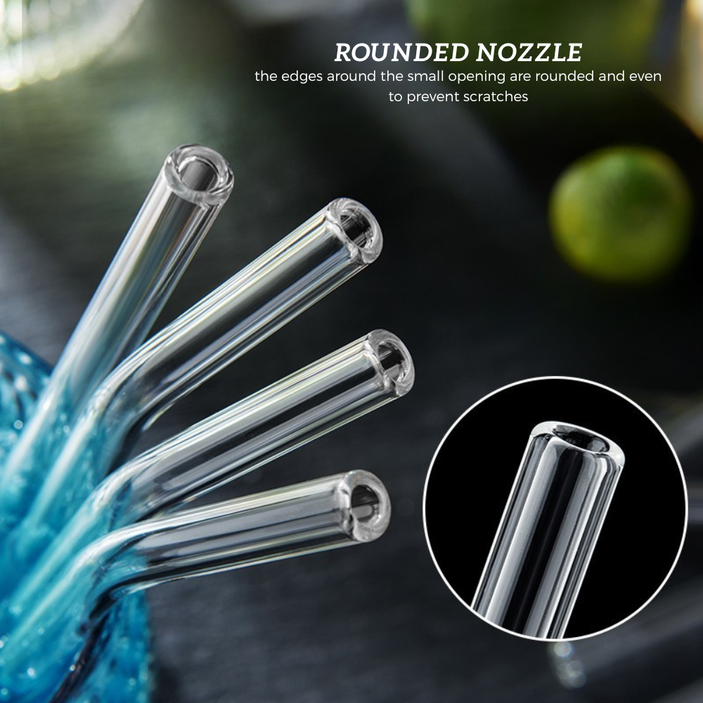Locaupin 5in1 Borosilicate Glass Straw Set Heat and Cold Resistant Reusable Drinking Bend Straight and Brush Accessories