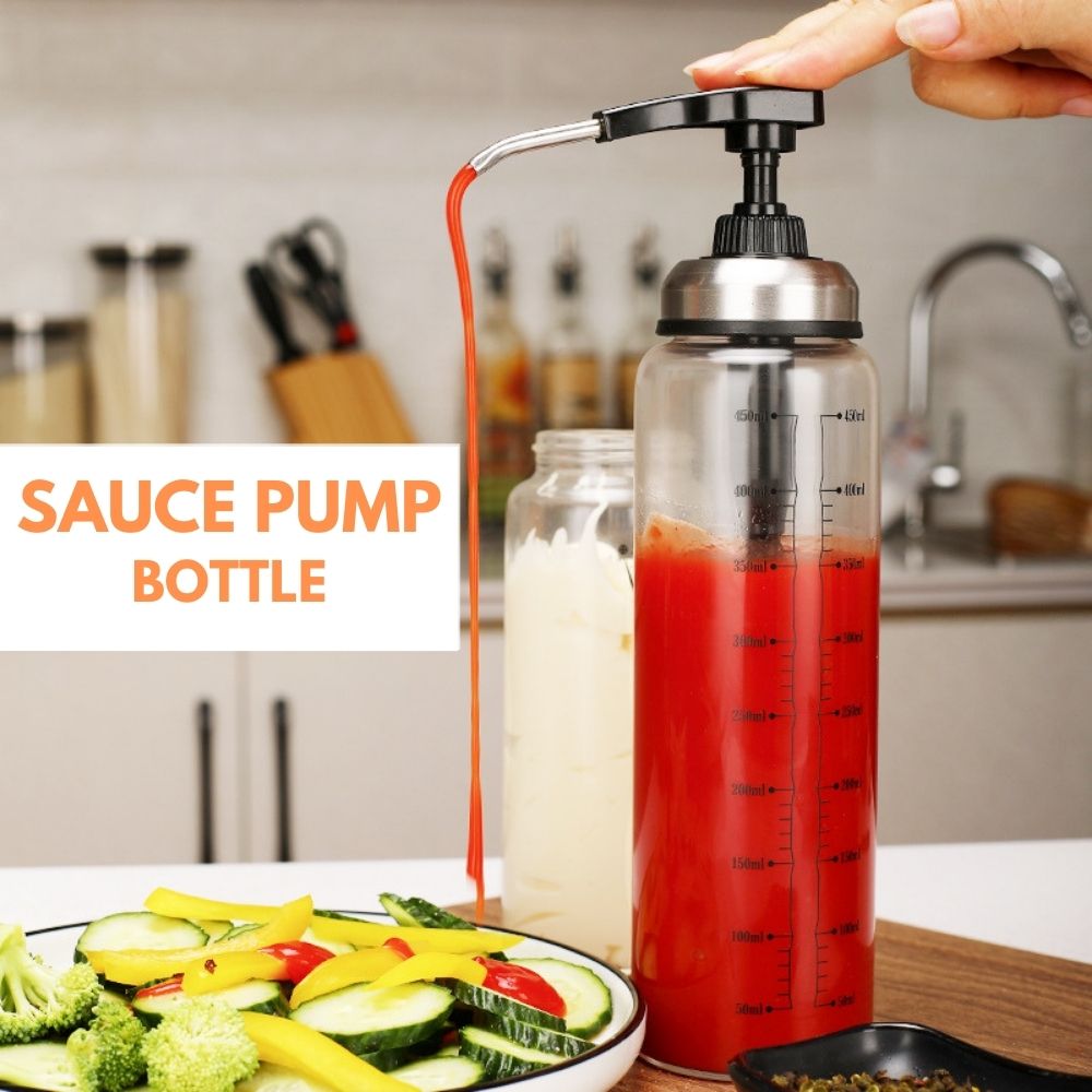 Locaupin Borosilicate Glass Multipurpose Easy Pump Condiments Bottle For Business Kitchen Seasoning Organizer Dispenser