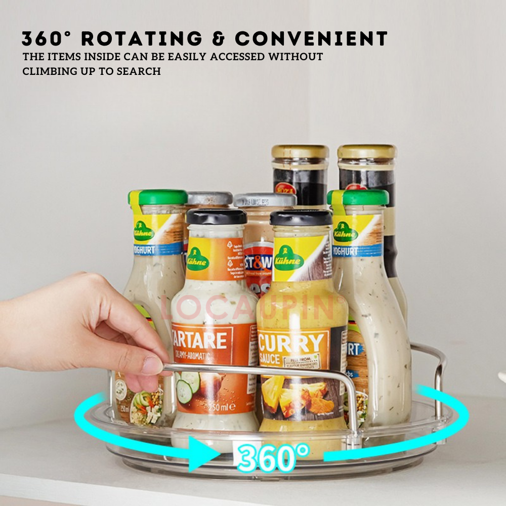 Locaupin 360° Multifunctional Rotating Organizer Condiments Cosmetics Snacks Toiletries Rotatable Transparent Display Rack