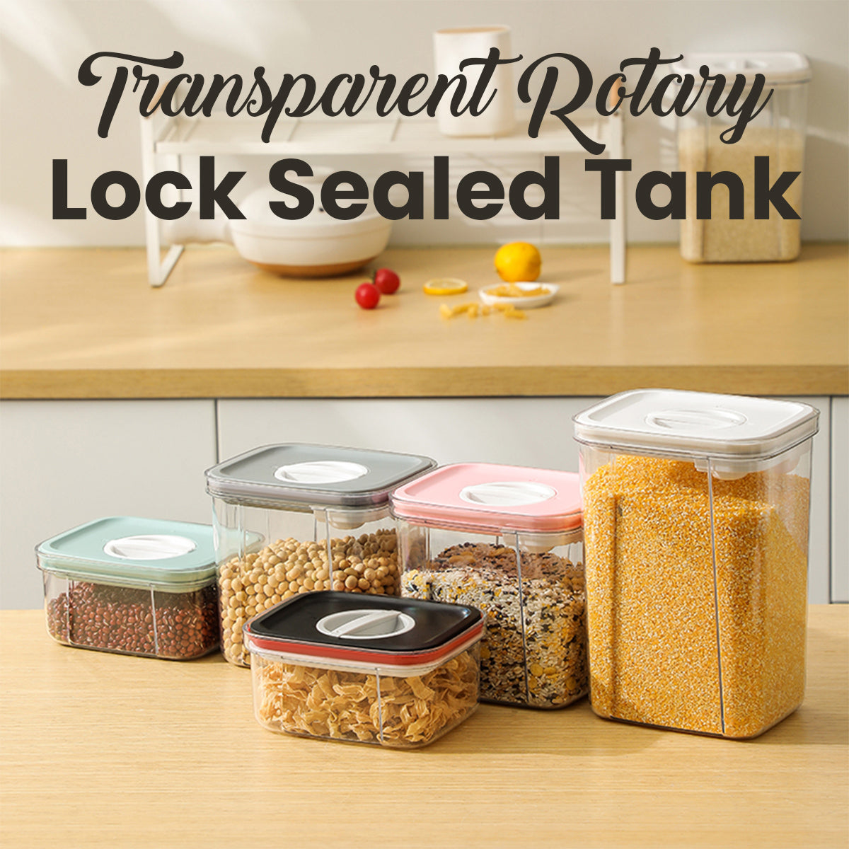 Locaupin Airtight Food Storage Container Leakproof Stackable Dry Cereal Jar Locking Lid Canister with Spoon Kitchen Pantry Organizer