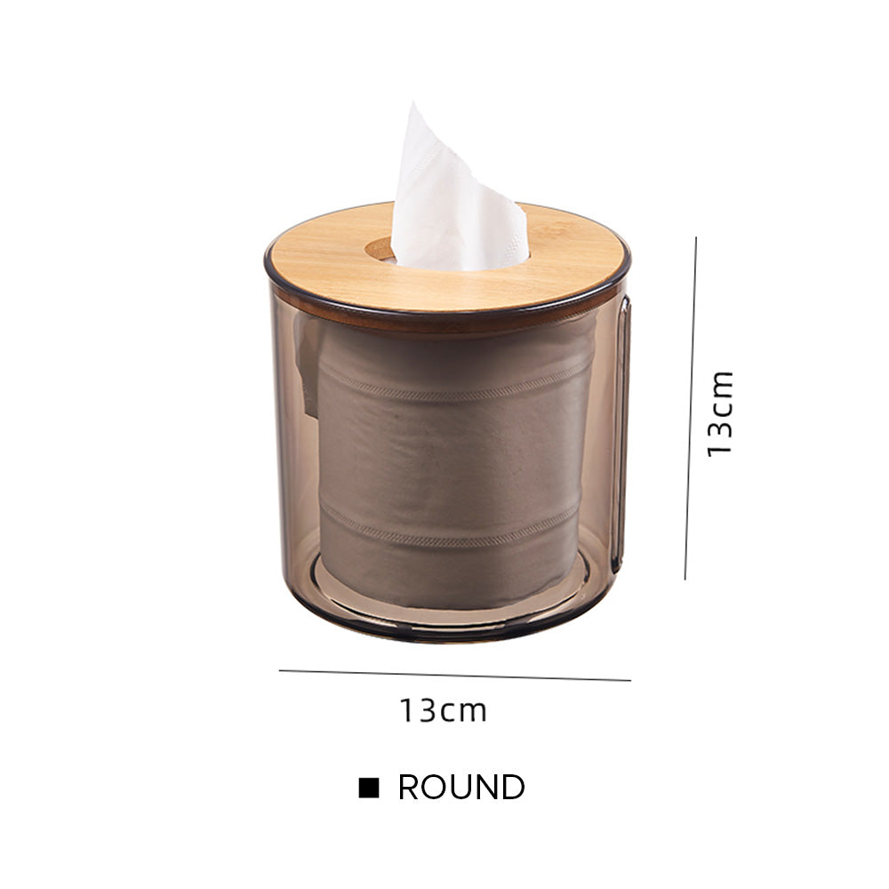 Locaupin Minimalist Clear Tissue Box Dispenser with Bamboo Lid Facial Dryer Sheet Organizer Bathroom Countertop Napkin Holder