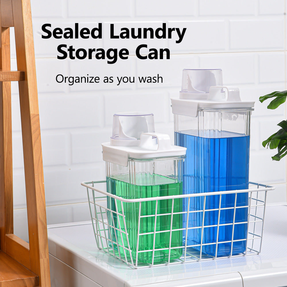 Multipurpose Jar Laundry Liquid Powder Detergent Dispenser Airtight Refill Container with Measuring Cup Lid
