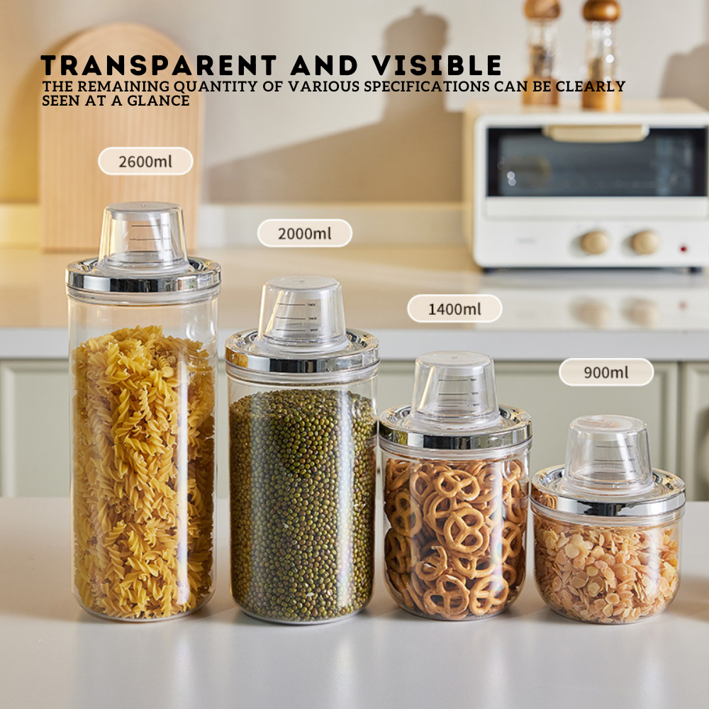 Locaupin Transparent Airtight Canister with Measuring Cup Lid Dust-Proof Insect-Proof Moisture-Proof Beans Grains Flour Storage