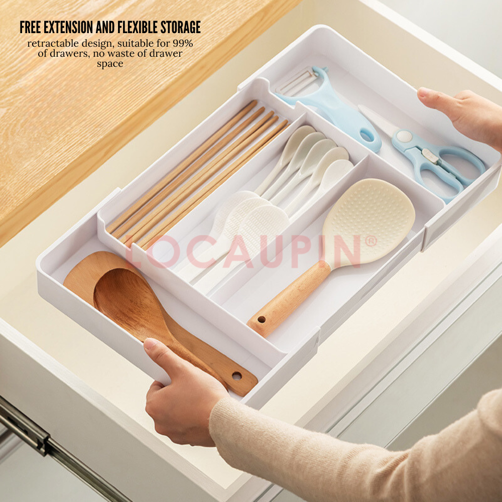 Locaupin Retractable Drawer Storage Multifunctional Compartment Organizer for Medicine Cosmetic Kitchen Utensil and Stationery