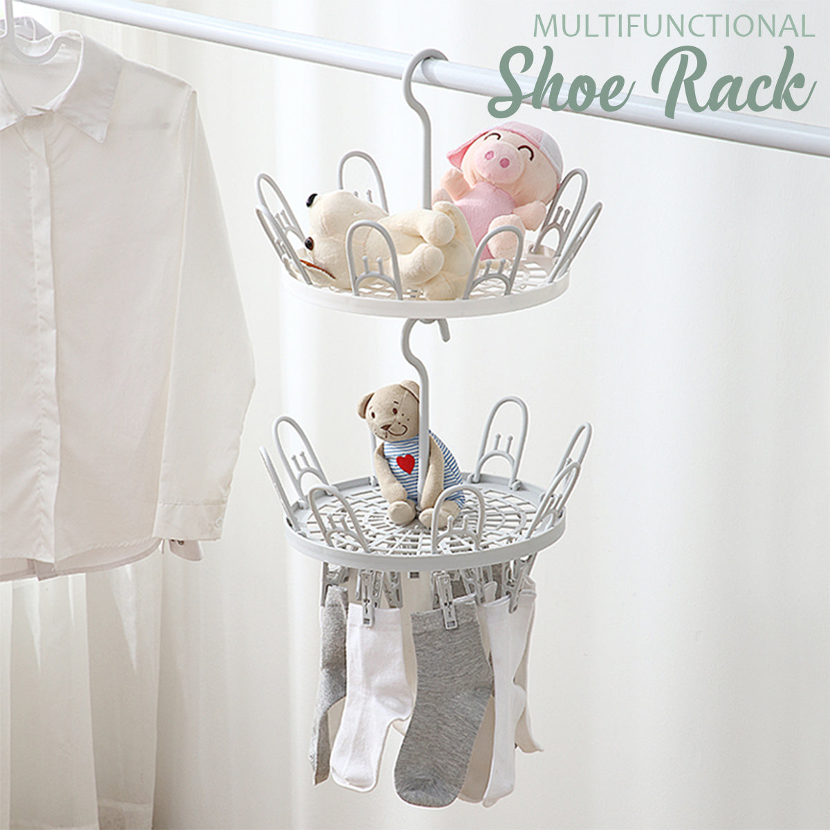 Locaupin Multi Clip Undergarment Baby Clothes Socks Hanger Connector Hooks Laundry Space Saving Shoe Drying Rack