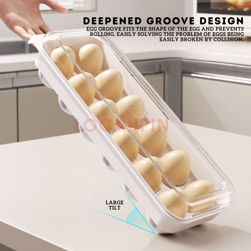 Locaupin 12 Compartment Egg Container with Transparent Lid Durable Space Saver Refrigerator Storage Stackable Anti-Collision Tray