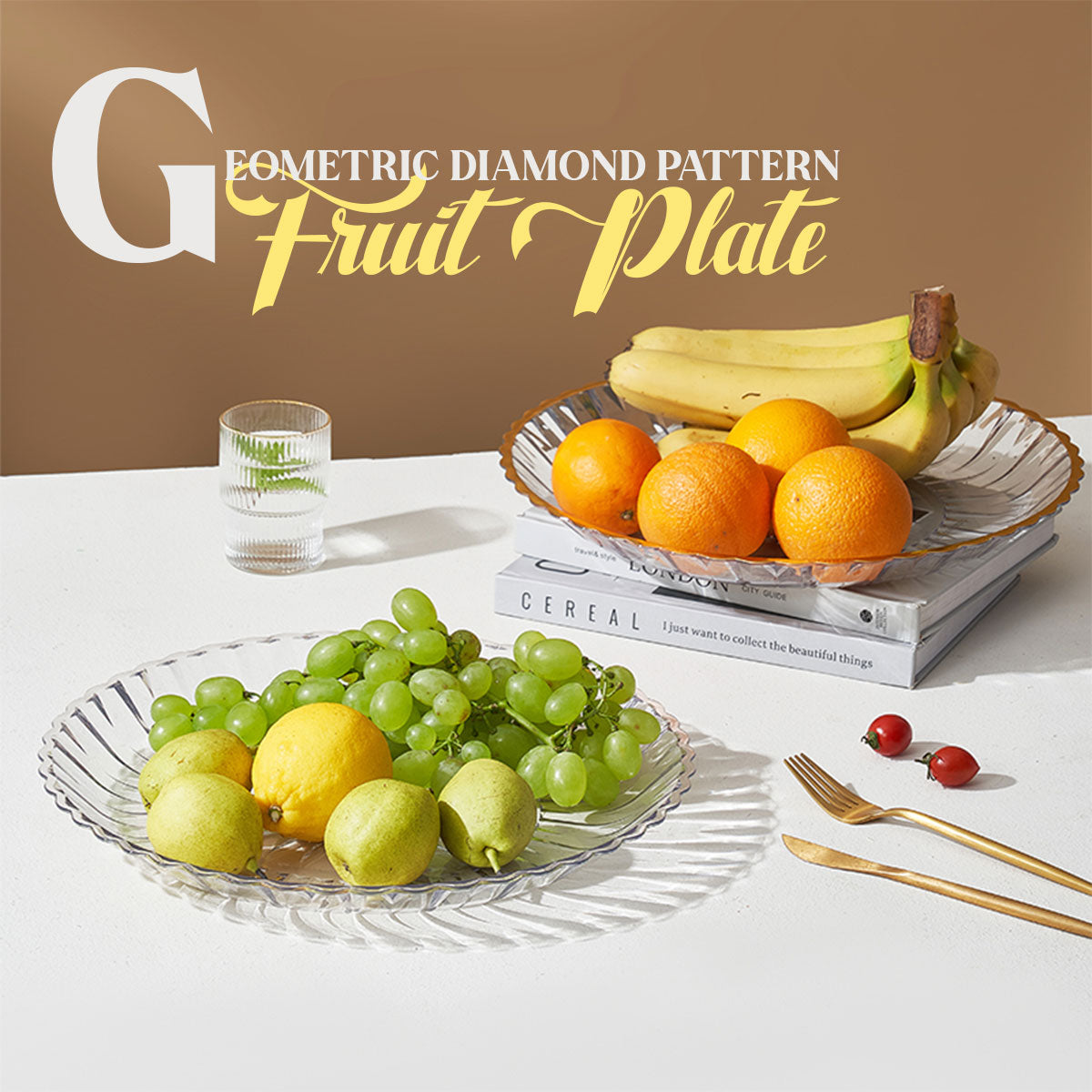 Locaupin Textured Clear Round Fruit Plate Snacks Food Bowl Platter Countertop Serving Dish Dessert Appetizer Tray