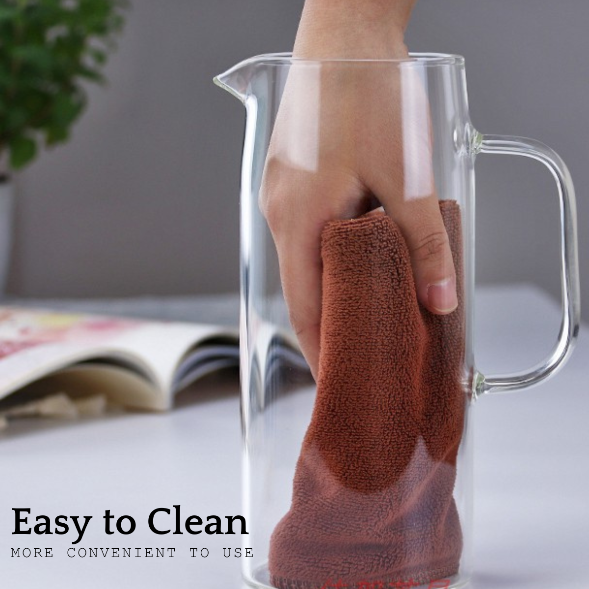 Locaupin Borosilicate Glass Water Pitcher with Stainless Steel Lid Hot and Cold Drinks Juice Coffee Beverage Large Capacity Jug