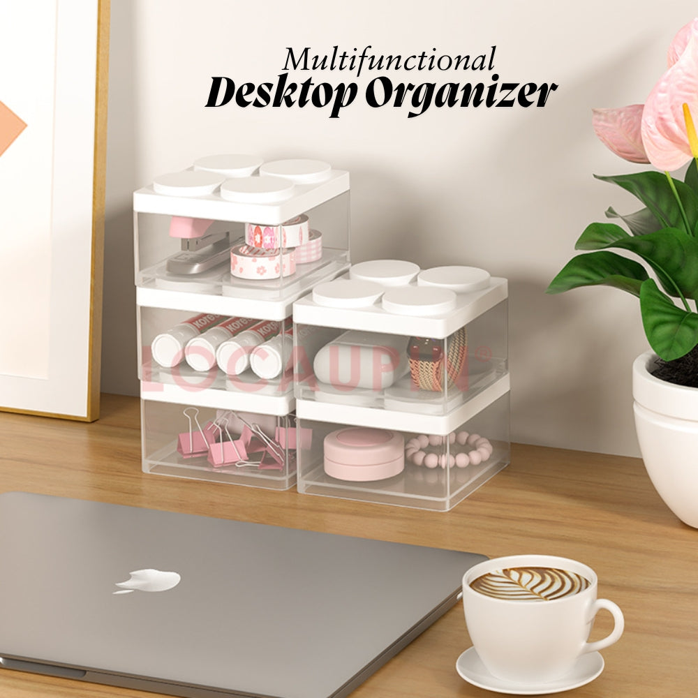 LOCAUPIN Desktop Storage Organizer Multifunctional Space Saver Makeup Jewelry Mini Desk Storage Stackable Organizer Box