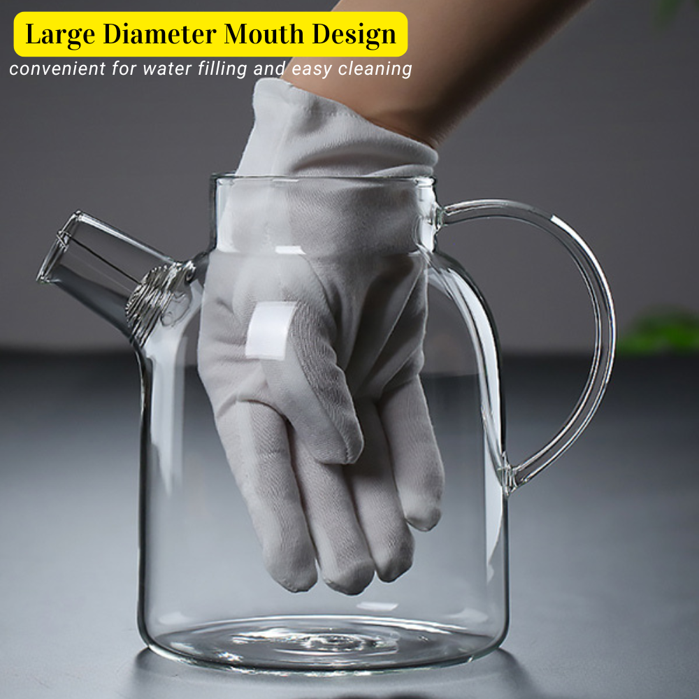 Locaupin Tea Pot Maker with Removable Spout Filter Heat Resistant Borosilicate Glass Stainless Steel Lid Kettle Hot Cold Beverage
