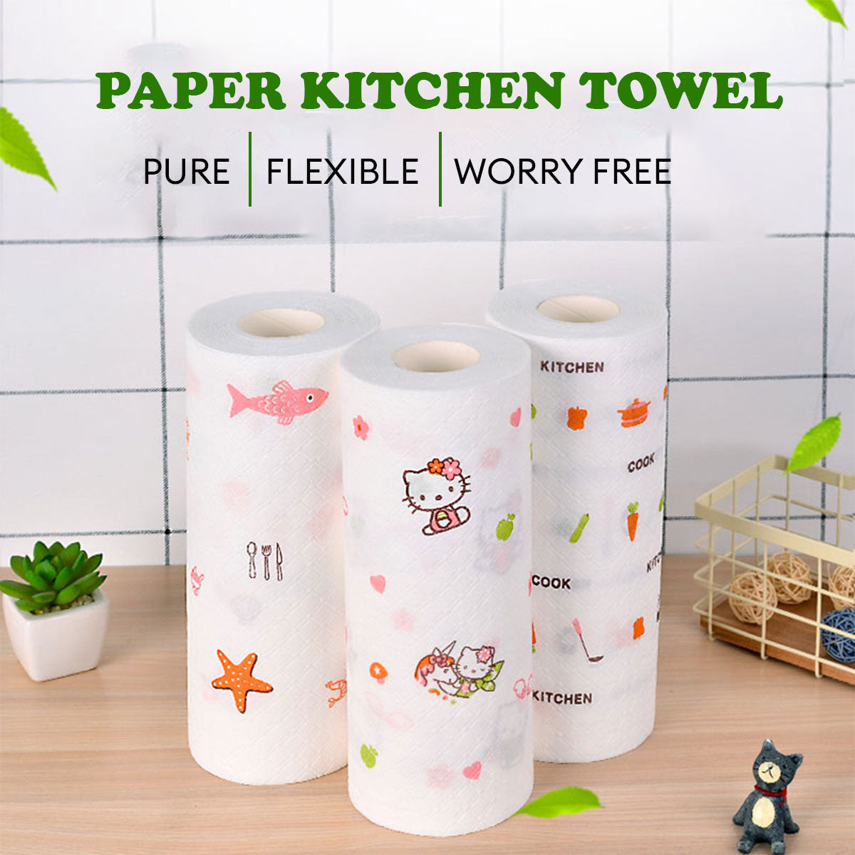 LOCAUPIN Printed Kitchen Paper Towel Roll Reusable Cleaning Dish Washable Oil Water Absorbent Tissue