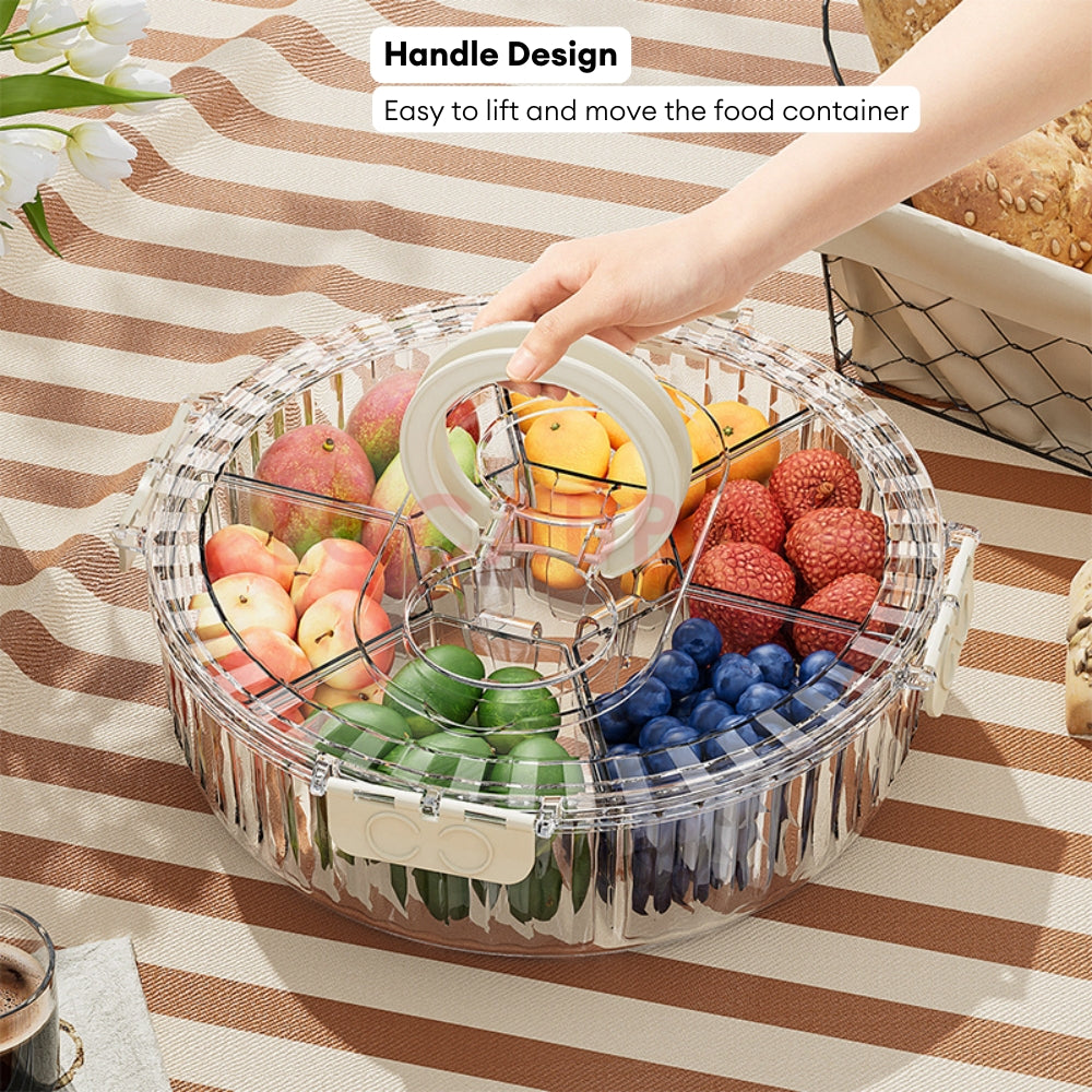 LOCAUPIN Round Food Container with Five Removable Compartments Transparent Kitchen Food Storage Dispenser with Lid