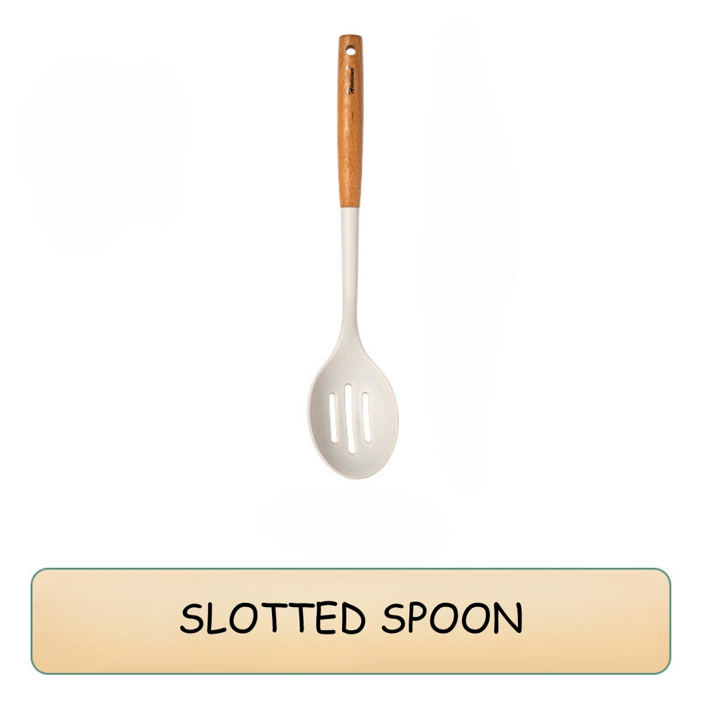 Locaupin High Quality Food Grade Silicone Cooking Utensils Kitchenware Spoon Ladle Turner With Wooden Handle Non Stick Cookware