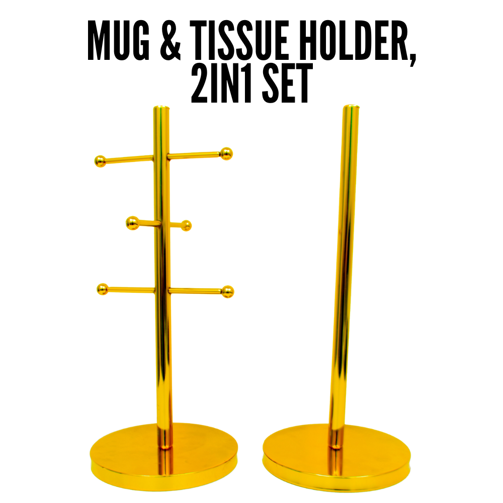 Locaupin Mug and Paper Towel Stainless Steel Holder Kitchen Countertop Dining Table Space Saver Storage Rack Organizer