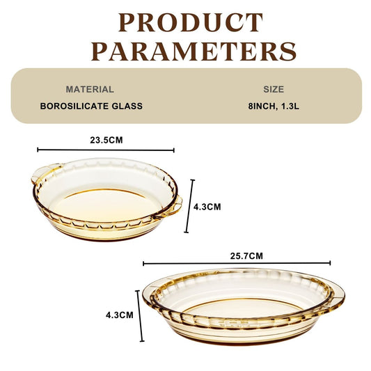 LOCAUPIN Borosilicate Glass Round Vintage Baking Tray Microwavable Oven Safe Pan Serving Plate