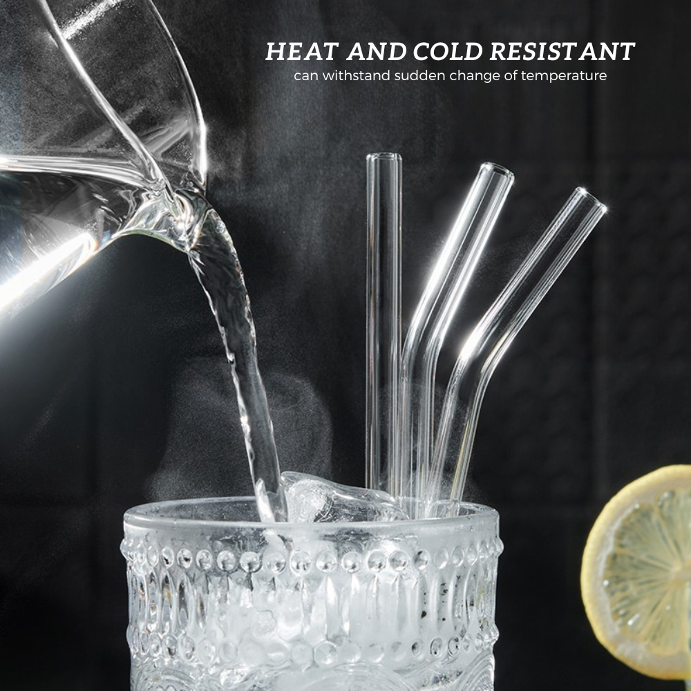 Locaupin 5in1 Borosilicate Glass Straw Set Heat and Cold Resistant Reusable Drinking Bend Straight and Brush Accessories