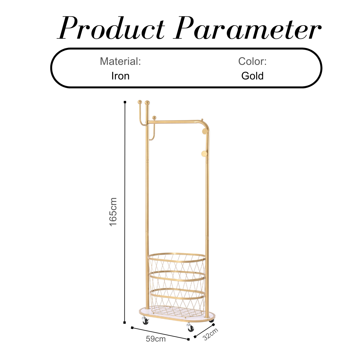 LOCAUPIN Rolling Laundry Hamper Basket Hanger Rack Wardrobe Closet Organizer Dirty Clothes Storage