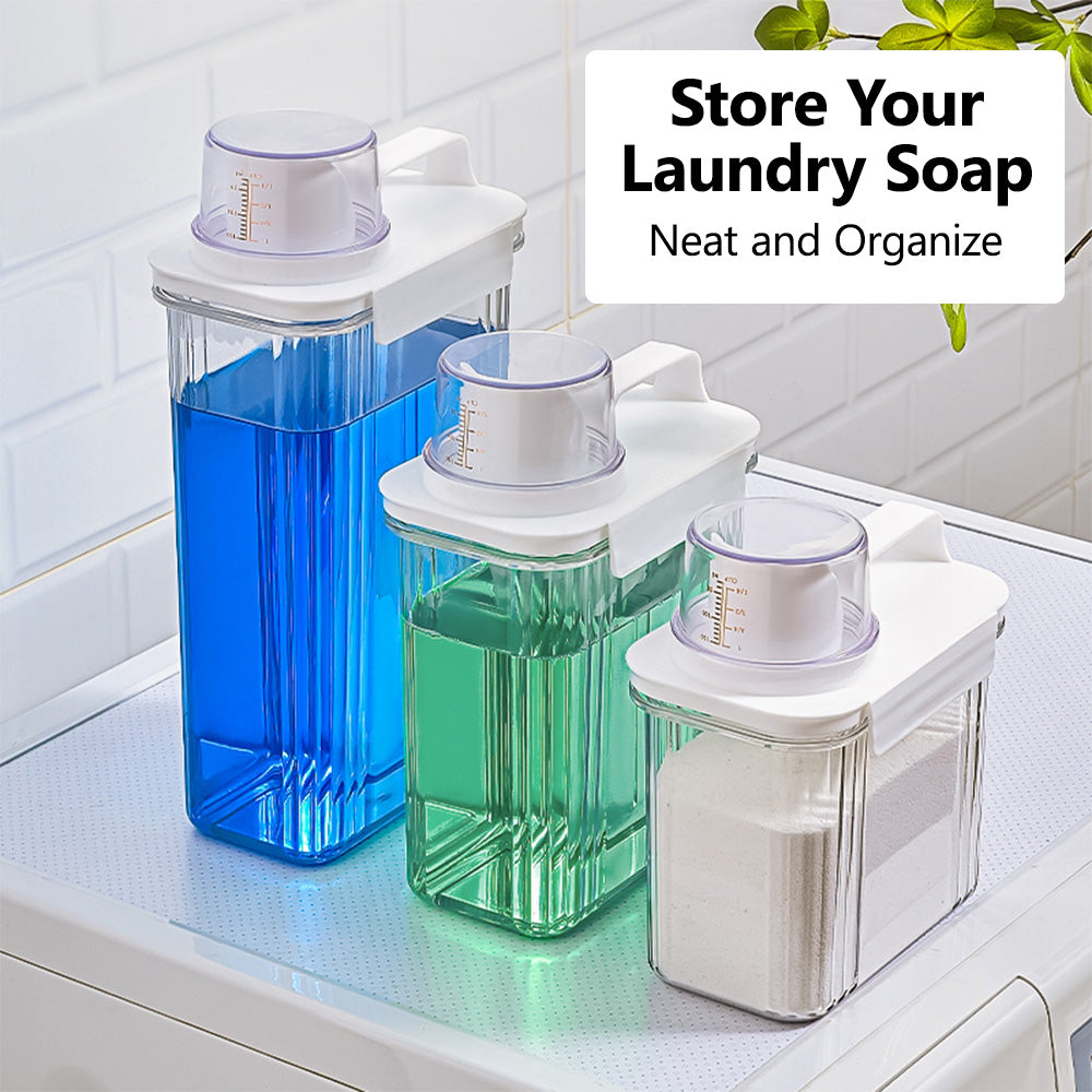Multipurpose Jar Laundry Liquid Powder Detergent Dispenser Airtight Refill Container with Measuring Cup Lid