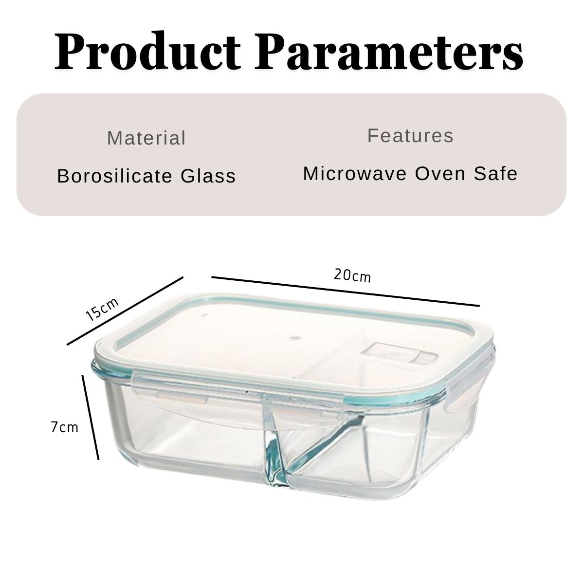 LOCAUPIN Lunch Box Glass Container with Divider Microwavable Oven Safe Air Vent Cover Food Storage