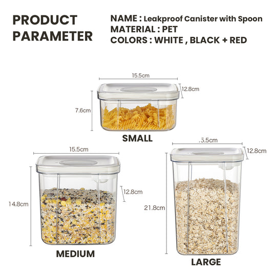 Locaupin Airtight Food Storage Container Leakproof Stackable Dry Cereal Jar Locking Lid Canister with Spoon Kitchen Pantry Organizer