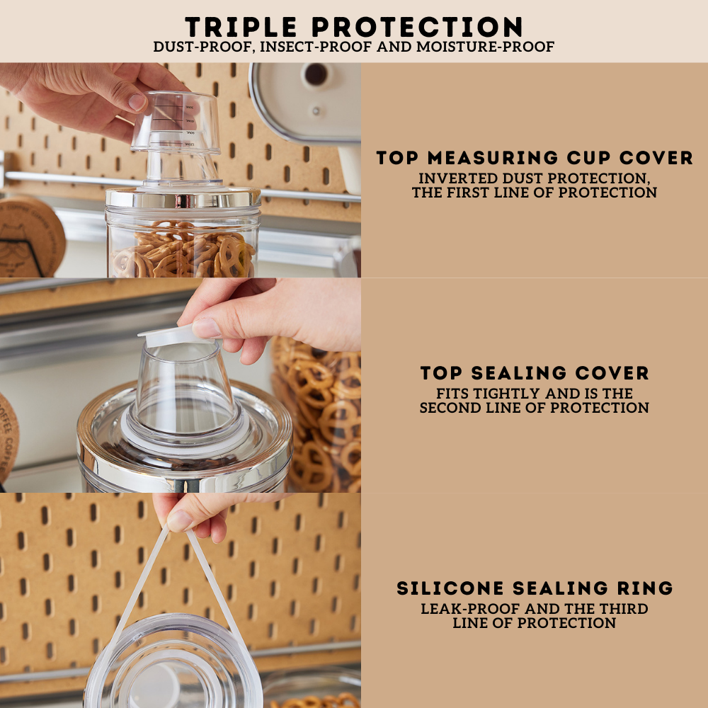 Locaupin Transparent Airtight Canister with Measuring Cup Lid Dust-Proof Insect-Proof Moisture-Proof Beans Grains Flour Storage