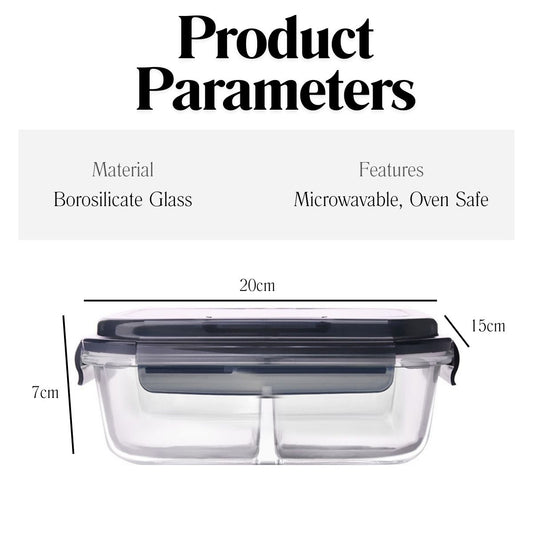 LOCAUPIN Glass Lunch Box with Spoon and Fork Microwavable Oven Safe Divider Food Storage Container