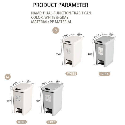 Locaupin Multipurpose Two Way Opening Trash Can Foot Pedal Press Lid Recycling Bin Garbage Container Wastebasket