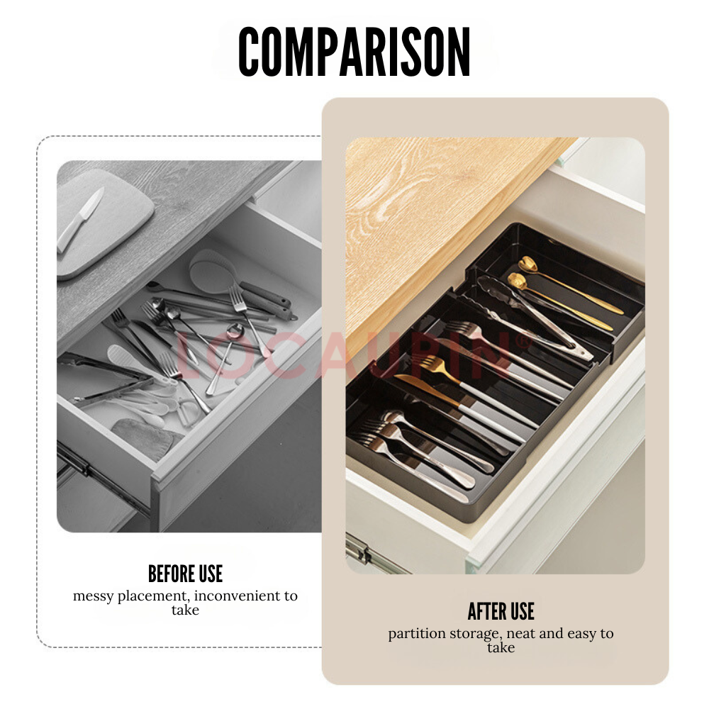Locaupin Retractable Drawer Storage Multifunctional Compartment Organizer for Medicine Cosmetic Kitchen Utensil and Stationery