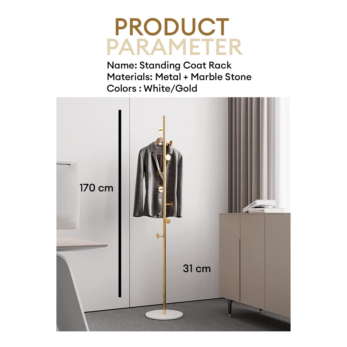 Locaupin Metal Coat Rack Scarf Hat Hanger Multipurpose Bag Hook Standing Living Room Bedroom Organizer