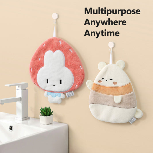 Locaupin Cute Cartoon Animal Hand Towel with Hanging Loop Soft Absorbent Fast Drying Washcloth For Kitchen Bathroom Use