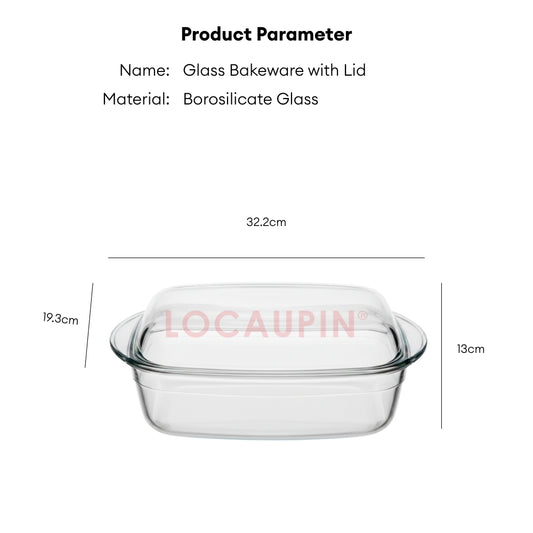 LOCAUPIN Rectangular Borosilicate Dish Plate with Glass Lid Bakeware Sets Microwaveable Baking Dish Glass Pan 4.5L