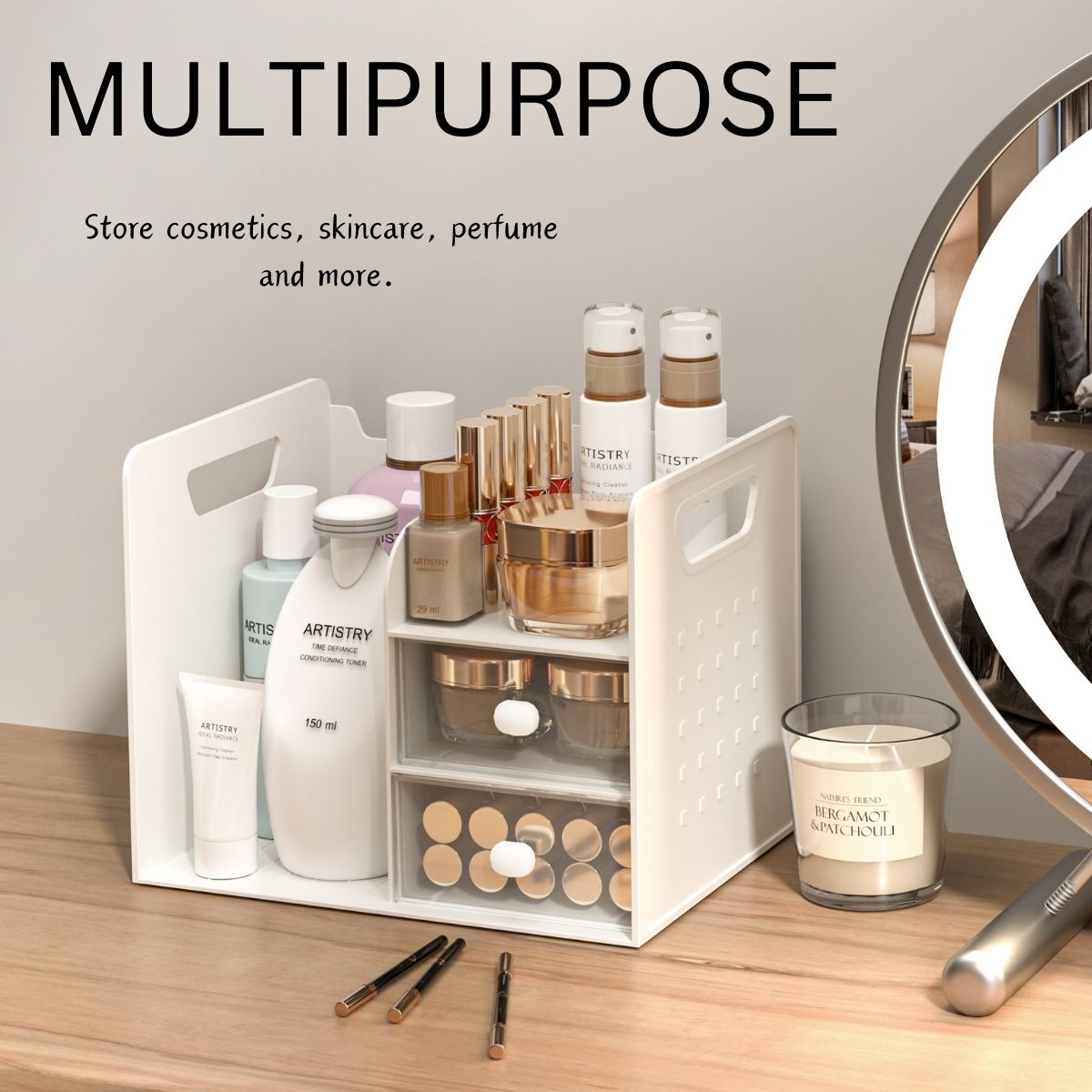 LOCAUPIN Multifunctional Office Desktop Drawer Organizer Stationery Cosmetic Storage Display Shelf
