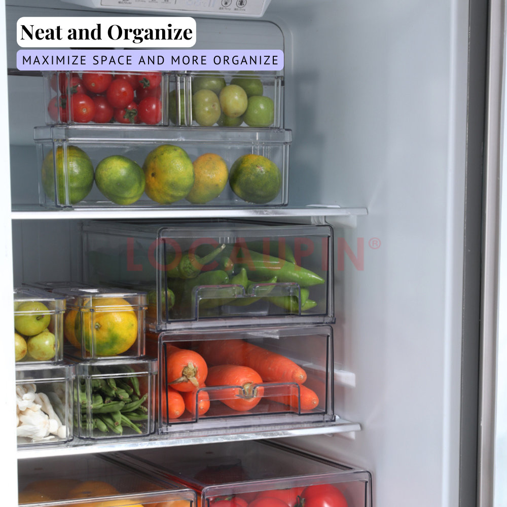 Locaupin Transparent Refrigerator Food Storage Stackable Fruits Vegetables Fridge Organizer High Quality Fresh Keeping Container