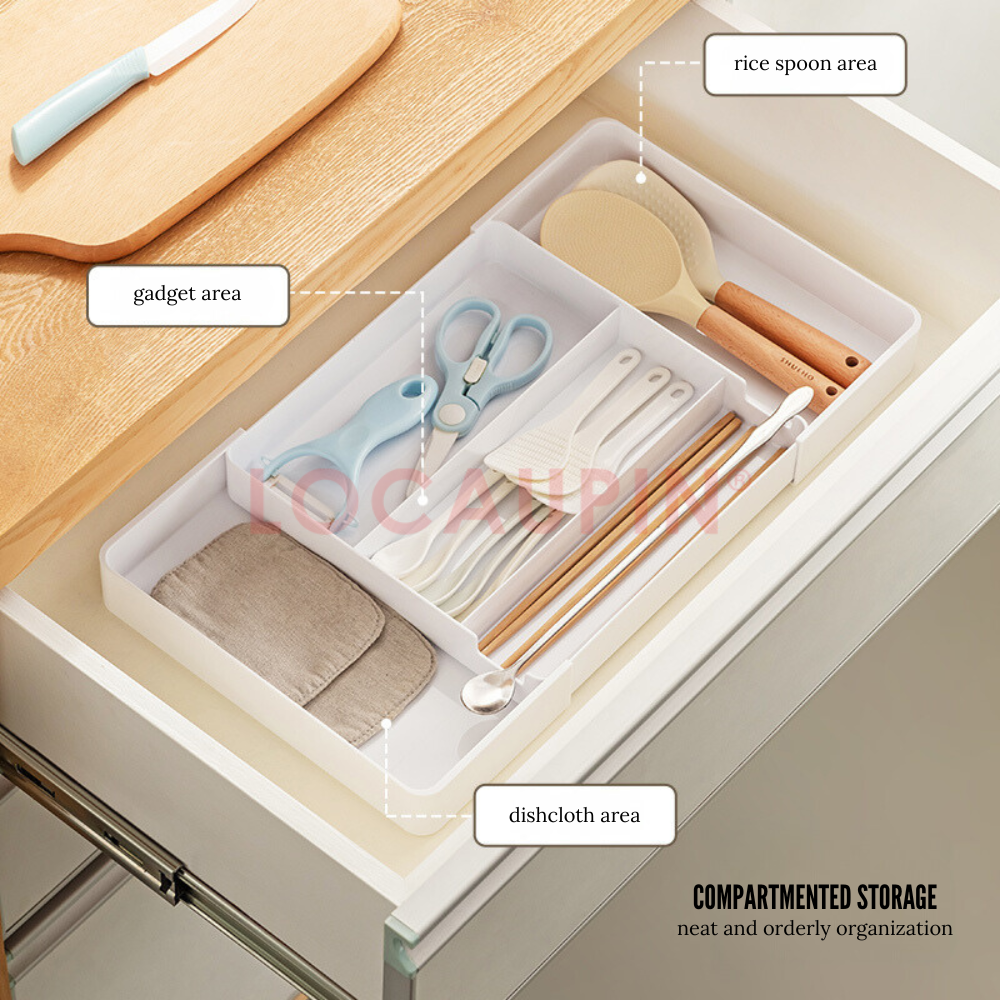 Locaupin Retractable Drawer Storage Multifunctional Compartment Organizer for Medicine Cosmetic Kitchen Utensil and Stationery