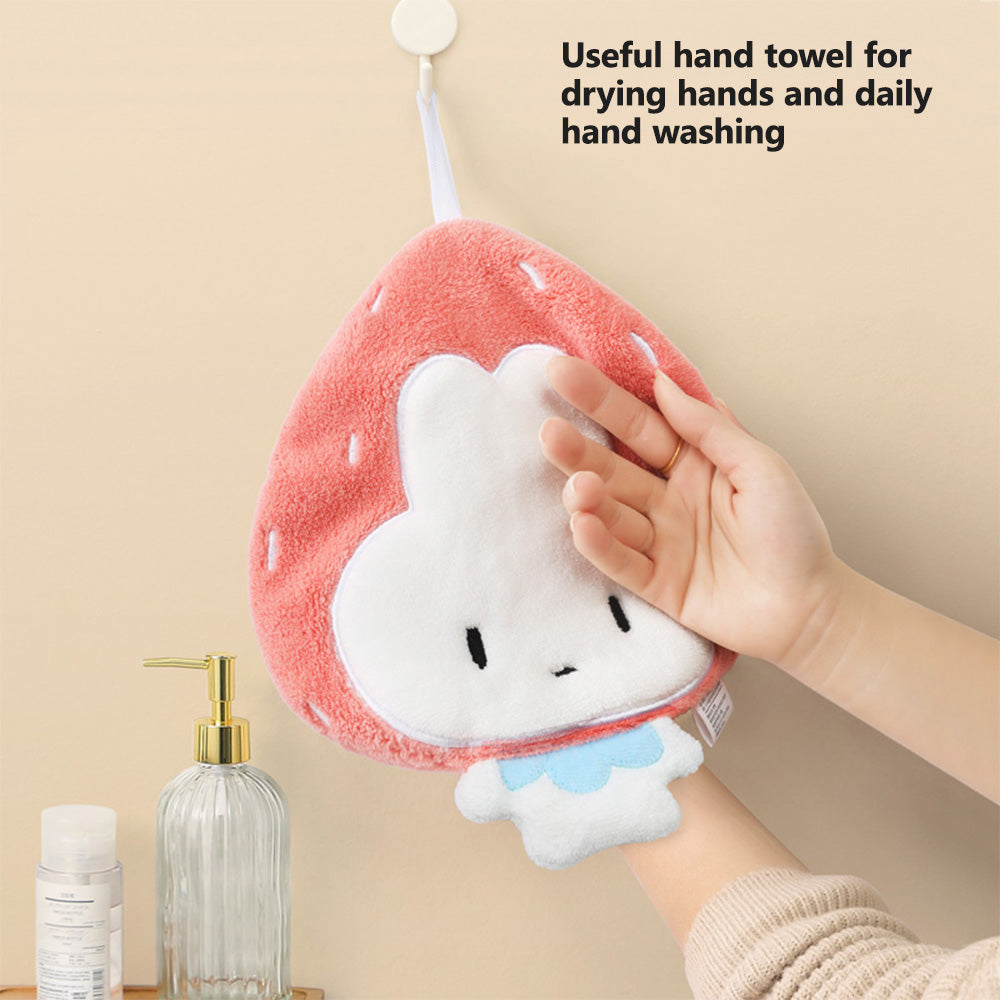 Locaupin Cute Cartoon Animal Hand Towel with Hanging Loop Soft Absorbent Fast Drying Washcloth For Kitchen Bathroom Use