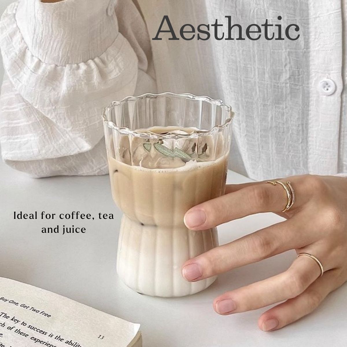 LOCAUPIN Borosilicate Glass Coffee Gift Mug Textured Aesthetic Drinking Cup Hot Cold Milk Tea
