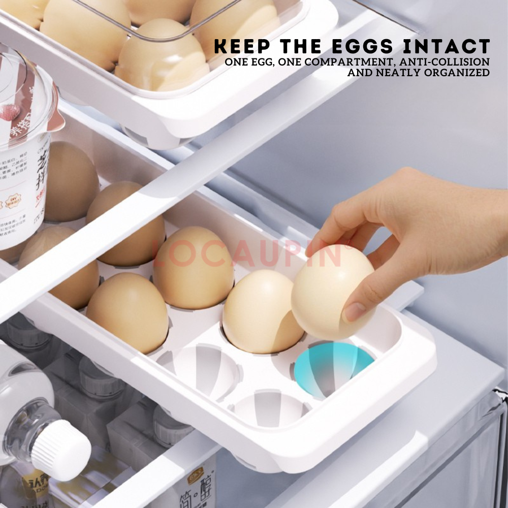 Locaupin 12 Compartment Egg Container with Transparent Lid Durable Space Saver Refrigerator Storage Stackable Anti-Collision Tray
