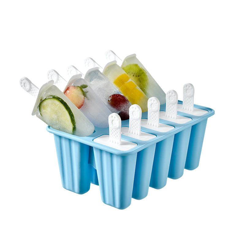 Locaupin 10 Grid Popsicle Mold Homemade DIY Ice Cream Stick Maker for Kids Reusable Easy Release Food Grade Silicone Tray
