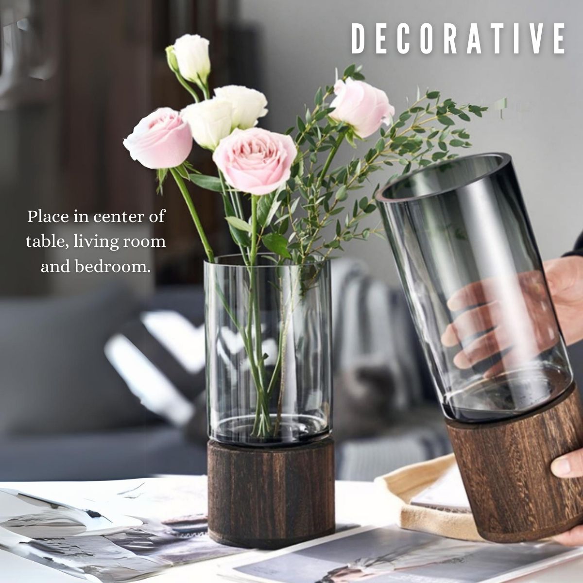 LOCAUPIN Modern Glass Flower Vase Stand Container Wedding Centerpiece Plant Pot Home Decor Farmhouse