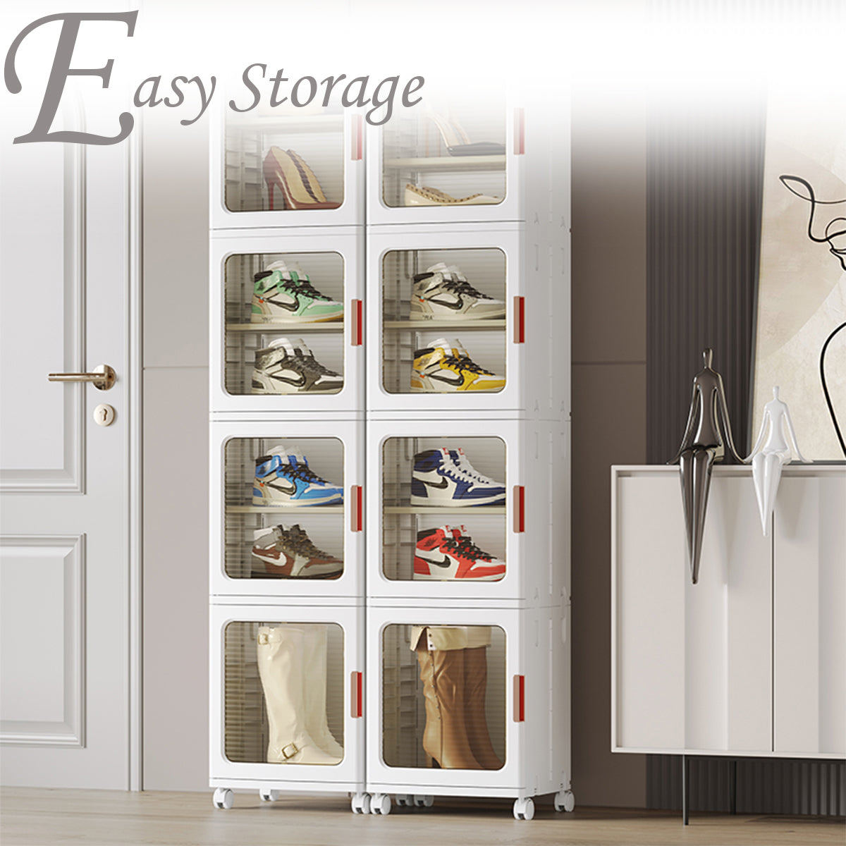 Locaupin Foldable Shoe Cabinet Covered Storage Box Dustproof Wardrobe Organizer For Entryway Bedroom Hallway Display