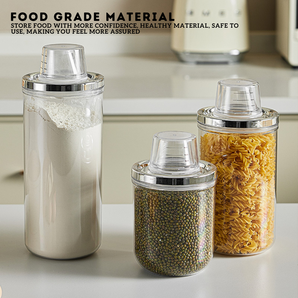 Locaupin Transparent Airtight Canister with Measuring Cup Lid Dust-Proof Insect-Proof Moisture-Proof Beans Grains Flour Storage