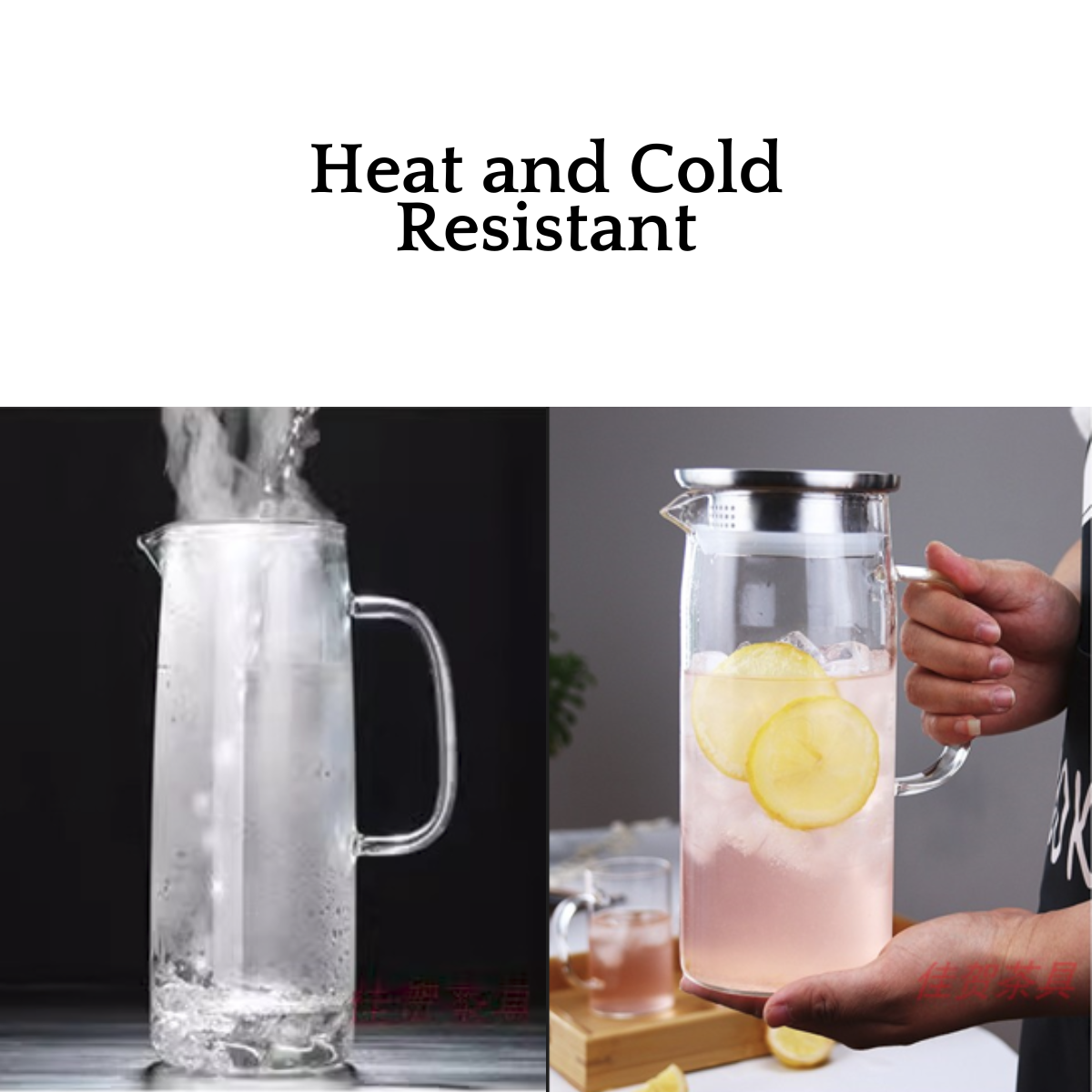 Locaupin Borosilicate Glass Water Pitcher with Stainless Steel Lid Hot and Cold Drinks Juice Coffee Beverage Large Capacity Jug